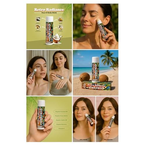 Retro Radiance Pure Skin Moisture Face and Body Stick,All Natural Organic Skincare,anti ageing,jojoba,coconut,coccoa butter,vegan,fragrance free,lips,tattoo,hands,heels,made in USA