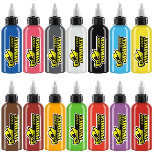 14 Colors Tattoo Ink Set - 1oz Bright Permanent Pigment for Professional & Beginner Tattoo Artists