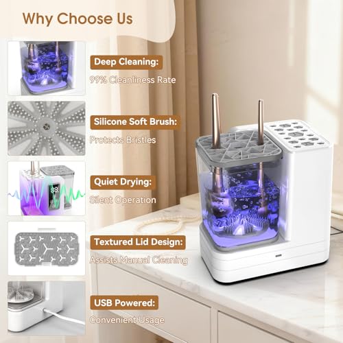 Pearl 5-in-1 Electric Makeup Brush Cleaner & Dryer Machine - Portable USB Tool with Deep-Clean Silicone Brush for All Sizes