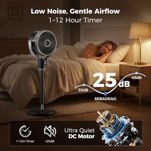 Oscillating Pedestal Fan with Remote, 32 Speeds, 3 Modes, 12H Timer, Quiet DC Motor, 100ft Airflow