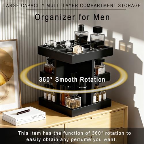 Tier Rotatable Wood Perfume Shelf for Men, Large Capacity Cologne Stand, Bathroom Storage Organizer, Desk/Nightstand Organizer - Men's Gift