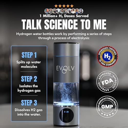 EVOLV Hydrogen Water Bottle - Black Carbon Ionizer, Leak Proof, Safe & Portable