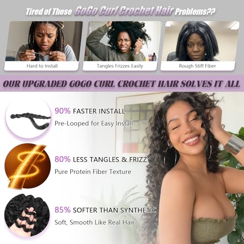 8 Packs Prelooped Boho Gogo Curl Crochet Hair(14 Inch,1B#)