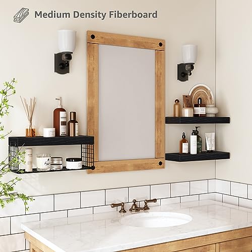 QEEIG Bathroom Shelves Over Toilet Wall Mounted (Black, Set of 3,