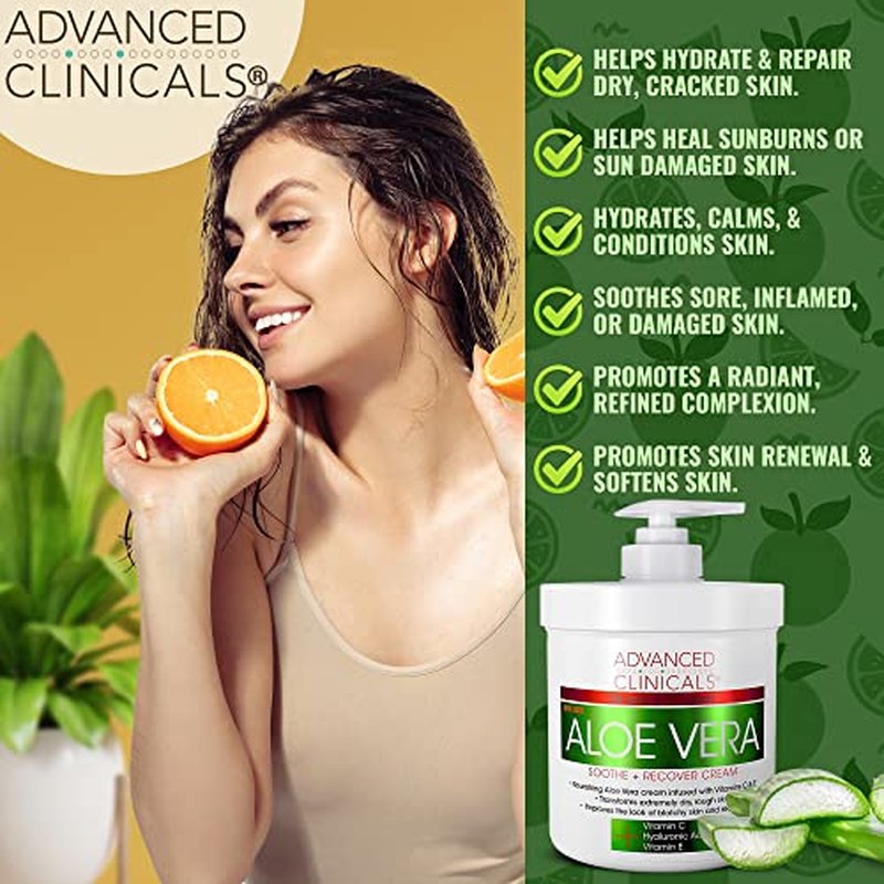 Advanced Clinicals Aloe Vera Skin Repair Cream + Collagen Lifting Body Oil Set