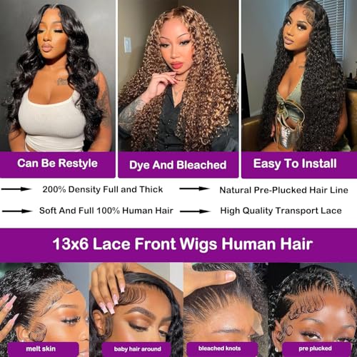 Deep Wave Lace Front Wig 20 Inch Human Hair Pre Plucked 13x6 Style