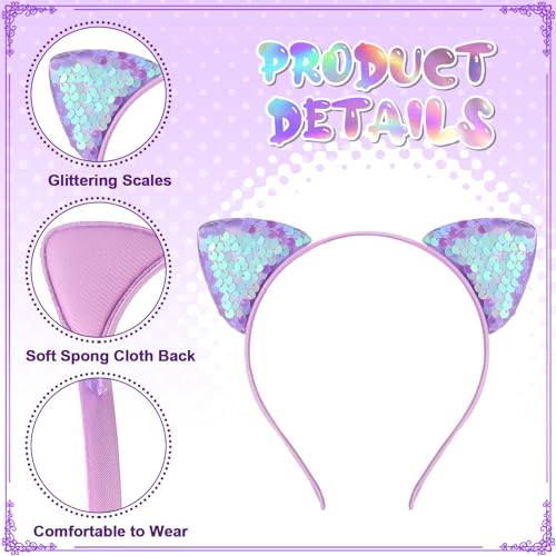 Sequined Glitter Kitty Headbands for Girls and Adults - 50 Pack in 25 Colors