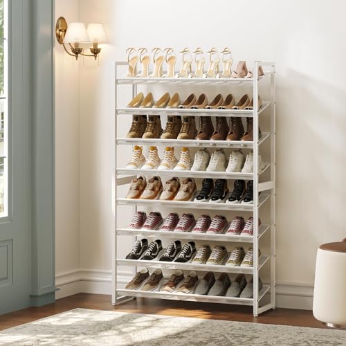 8-Tier Metal Shoe Rack Organizer - White, Heavy Duty Shoe Storage Shelf for Garage, Entryway, Closet - Holds Up to 40 Pairs