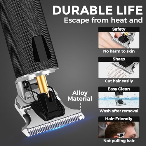 Professional Hair Trimmer for Men, Beard Trimmer Hair Clippers for Men, Cordless Rechargeable Hair Trimmer Metal Body Cutting Grooming Kit,Beard Shaver Barbershop (Black with LCD)
