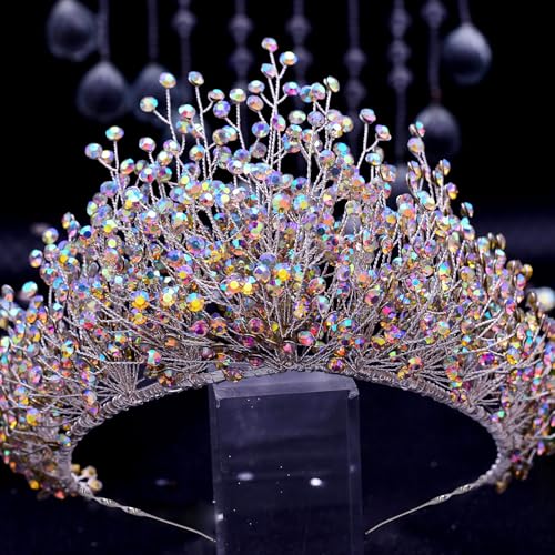 Multicolored Rhinestone Bridal Tiara Set with Necklace & Earrings - Wedding Hair Accessories