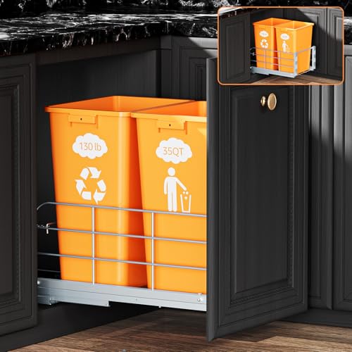 RUNMI Double Pull Out Trash Can Under Cabinet System - Heavy Duty Soft Close