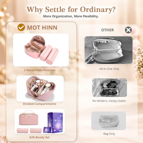 Travel Makeup Bag Organizer for Women with Detachable Pouches, Water-Resistant Leather
