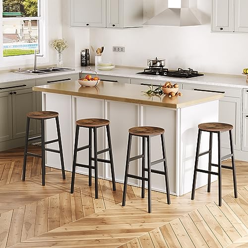 Rustic Brown 28 Inch Industrial Bar Stools Set of 2 with Footrest, Easy Assembly