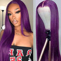 Lezaxiu Dark Purple Lace Front Wigs Long Straight Glueless Synthetic Heat-Resistant for Black Women - Pre Plucked, Ready to Wear, Natural Hairline, Variation #ADark Purple