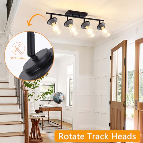 FadimiKoo 4-Lights Black Semi-Flush Track Light with Clear Glass Shades (Black) - Rotatable Heads
