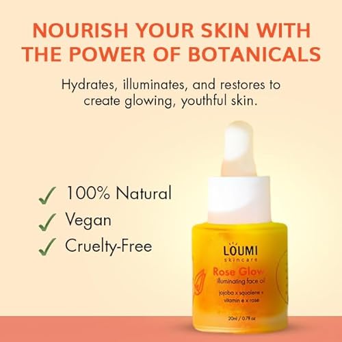 LOUMI Skincare RoseGlow Face Oil | Lightweight Botanical Facial Oil for Hydration & Radiance | Helps Nourish Smooth & Soften Skin | Rosehip & Jojoba Inspired Blend | Vegan, Cruelty-Free 20ml