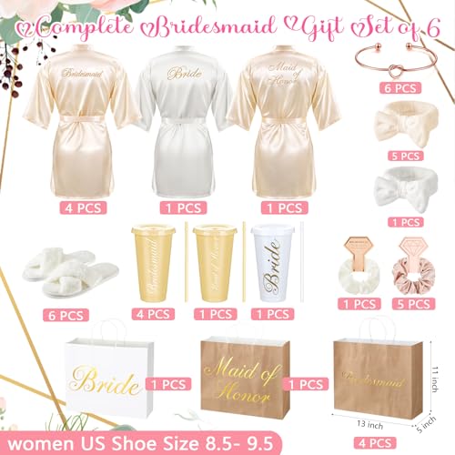 Bridesmaid Robe Set 56/42 Pcs Satin Sleepwear for Brides & Bridesmaids White Champagne