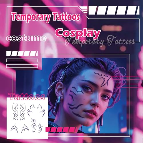Temporary Tattoos ? Rumii Cosplay Tattoo Stickers | Cosplay Accessories for Halloween & Conventions | Purple