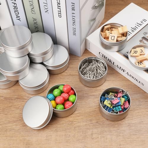 54 Pcs 3 Ounce Aluminum Tins with Screw Tops, Round metal tin with Screw Lids, 3 oz Round Cans with Lid for Cosmetics, Lip Balm, Spices, and More(silvery)