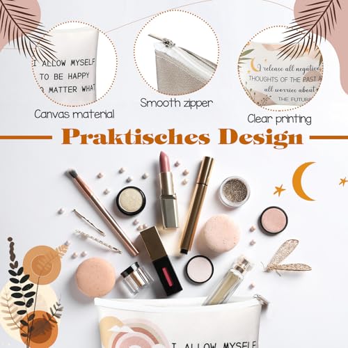 Kacctyen 24 Pcs Positive Affirmation Gift Set 12 Inspirational Canvas Makeup Bags 12 Daily Affirmations Mirrors Bulk Employee Appreciation Gifts for Women Stress Relief Self Care Gift(Bohemia)