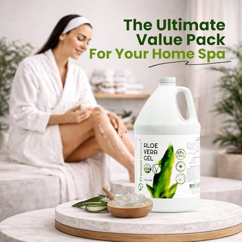 Premium Nature Pure Aloe Vera Gel For Face & Dry Skin, Sunburn Relief, Jelly for Skin Moisturizer from Aloe Vera Plant for Hair Aloe Gel 1 Gallon, 128 fl oz
