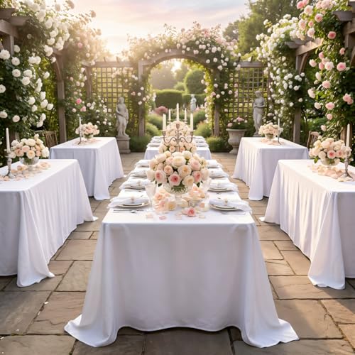 White Rectangle Tablecloth 90 x 156 Inch for 8ft Tables - 8 Pack