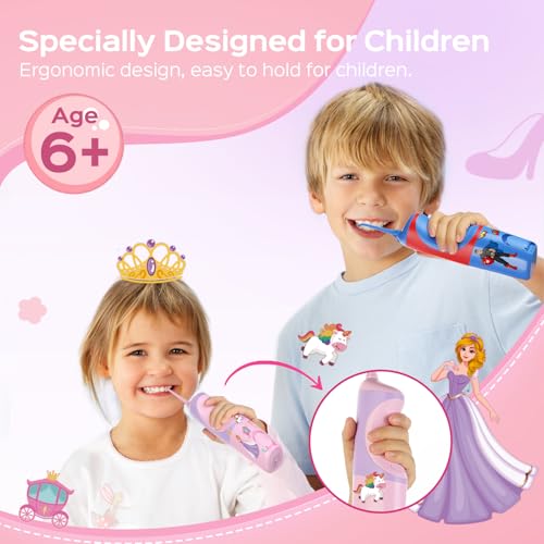 Kids Water Flosser for Oral Care - Safe Gentle 6+ Pink Purple Variation