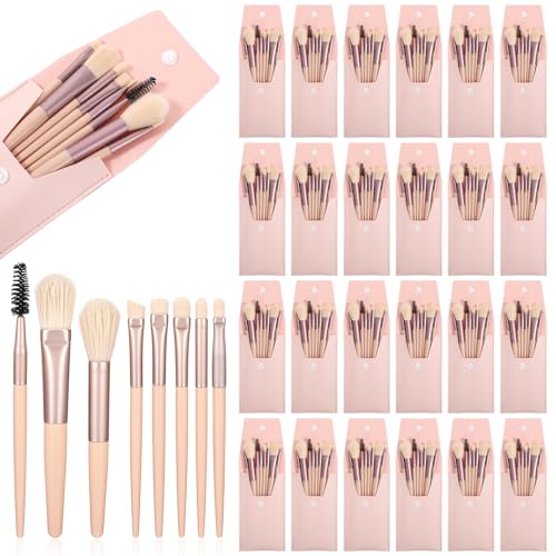 DIVINA VITAE 24Pcs Travel Makeup Brush Set with Bag - Pink, Face & Eye Brushes for Women and Girls