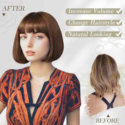 BARSDAR Short Brown Bob Wig With Bangs - Short Brown Bob with Bangs Wig for Women - 12 Inch Natural Looking Soft Synthetic Hair Replacement Wigs Velma Kelly Costume Dora Wigs Daily Party Halloween