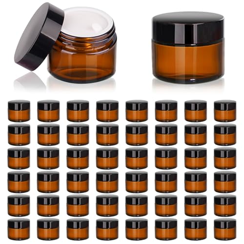 PetalPursuit 2oz Amber Glass Jars with Lids - 48 Pack, Light-Protective, Leak-Proof Storage for Cosmetics & Crafts