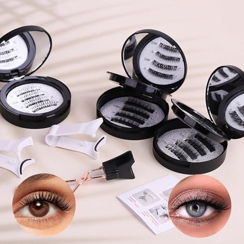 Magnetic Eyelashes Kit with Applicator 2 Pairs, No Glue Needed Reusable Fake Lashes Easy to Apply, Natural Looking False Eyelashes for Women, Style B