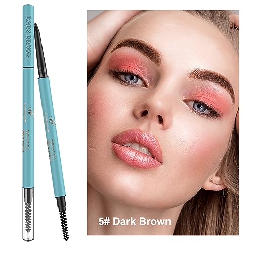 TurritopsisD Eyebrow Pencil Liner ¡¼2-Pack Dark Brown¡½ Waterproof Long-Lasting Retractable Extra-thin Pen Built-in Brush Create Eye Brow Natural Makeup