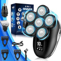 Silver 6-in-1 Electric Head Shaver for Men Waterproof Rotary Razor Kit