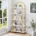 Gold 5-Tier Arched Bookshelf - Industrial Style Curved Tall Bookcase, 31.5 Inch Width