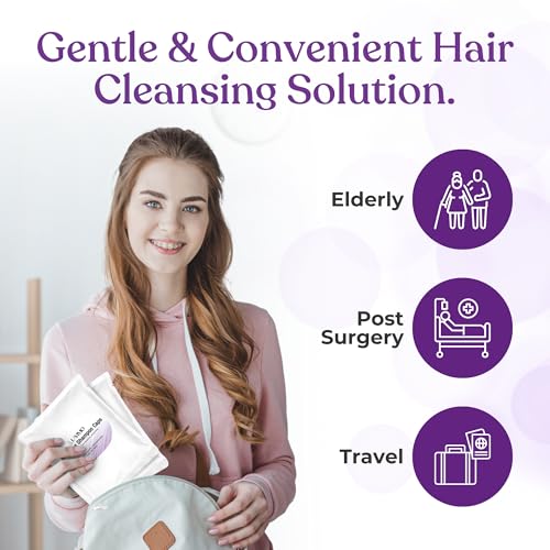 No Rinse Shampoo Caps ? Waterless Hair Washing Shower Caps for Bedridden Patients, Elderly & Hospital Use ? Disposable Rinseless Conditioning Bathing Supplies with Aloe Vera, Vitamins - 6 Pack