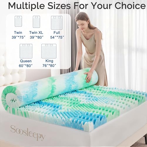 Queen 3-Inch Memory Foam Mattress Topper with Cooling Gel & 7-Zone Support