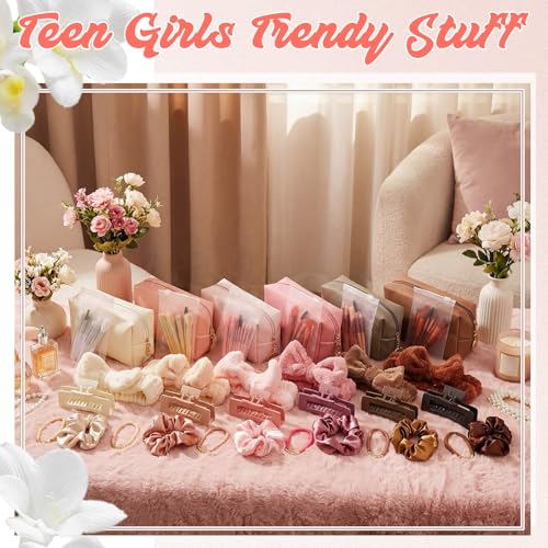 Zeyune 36 Pcs Gifts Sets Bulk for Tween Teen Women Preppy Party Favors Set Preppy Makeup Bag Hair Pin Scrunchies Headbands Bracelets Trendy Stuff Gift for Women Friend Birthday Present(Pink Series)