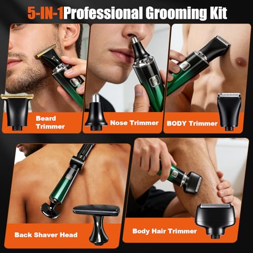 Back Shaver for Men,LED Display 5 in 1 Electric Body Groomer with Adjustable Long Handle - Rechargeable, IPX6 Waterproof Trimmer for Full Body Grooming