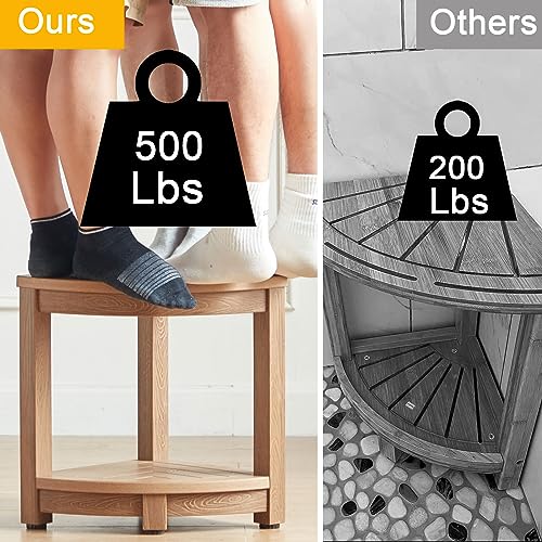 Corner Shower Stool with Storage and Adjustable Feet - Waterproof Plastic Seat for Shaving, Brown