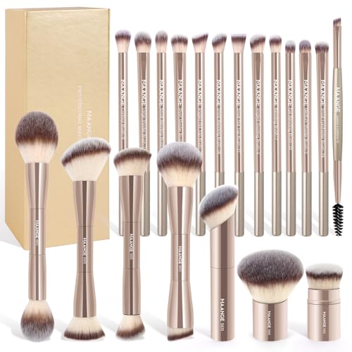 20 Pcs Makeup Brush Set with Gift Box - Double-End Blending Brushes Champagne