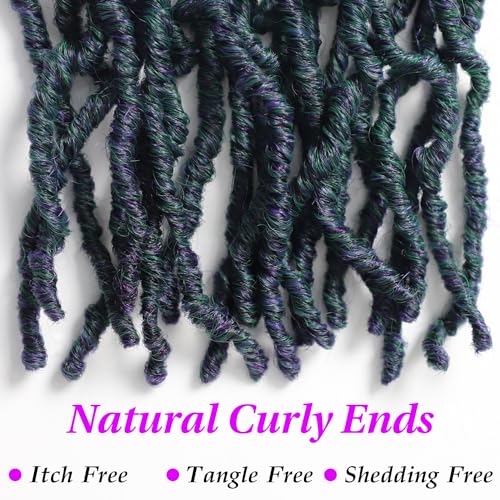 VIOLET 18 Inch Faux Locs Crochet Hair - 6 Packs M1B/Green, Soft Natural Synthetic Extensions