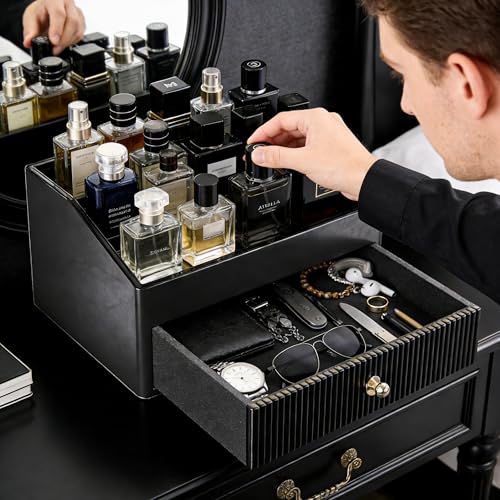 Men's Cologne Organizer Stand - 2 Layers Black Perfume Display & Storage