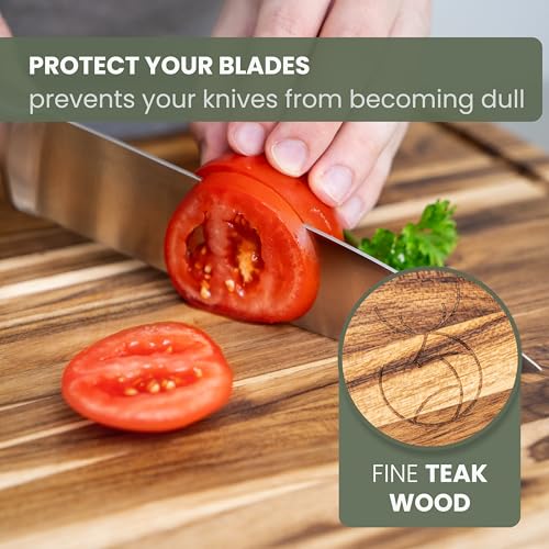 Large Teak Wood Cutting Board - 18 x 14 x 1.2 Inches - Solid Hardwood Chopping Block