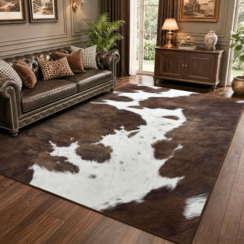 Foxmas 6x9 Brown Cow Print Rug - Southwestern Animal Pattern, Non-Slip, Machine Washable - Variation of THIS listing