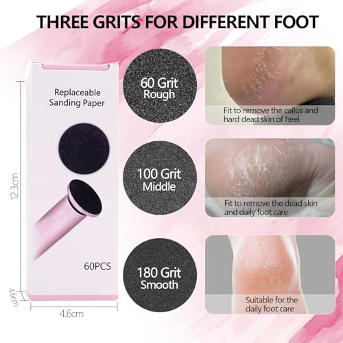 Electric Foot Callus Remover Rechargeable Pedicure Kits with 11 Pack Pedicures Replacement Heads (6 Extra Coarse & 5 Regular Coarse Heads), Feet Care for Removes Dry Hard & Dead Skin Ideal Gift