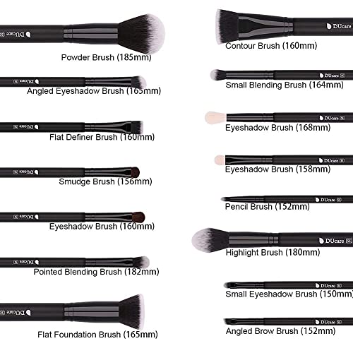 DUcare Makeup Brushes 15Pcs Premium Synthetic Kabuki Makeup Brush Set, Professional Foundation Concealers Powder Blush Blending Face Eye Shadows Black Brush Sets