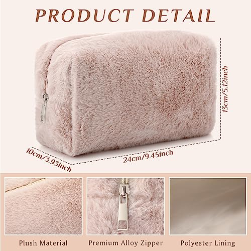 Sanwuta 9 Pcs Fuzzy Makeup Bag Bulk Aesthetic Preppy Fluffy Plush Cosmetic Pouch Zipper Cute Pencil Case Travel Toiletry Bag for Women Winter Christmas Gifts Wedding Party Favors, 9 Colors