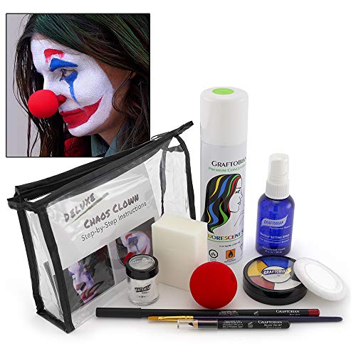 Deluxe Chaos Clown Makeup Kit - Complete 11-Piece Halloween Costume Set