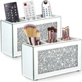 Mirrored Makeup Brush Holder with Crushed Diamond 3 Slots - Vanity Organizer