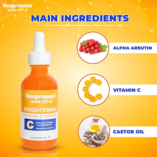 Brightening Face Serum with Alpha Arbutin & Vitamin C - Fade Dark Spots, 2 Fl oz
